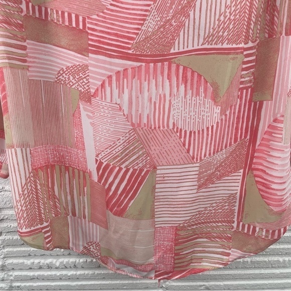 Chico's Drapey Pullover Top Hi-Lo Hem Front Tie V-Neck Pink Tan Abstract Print S - Picture 8 of 13